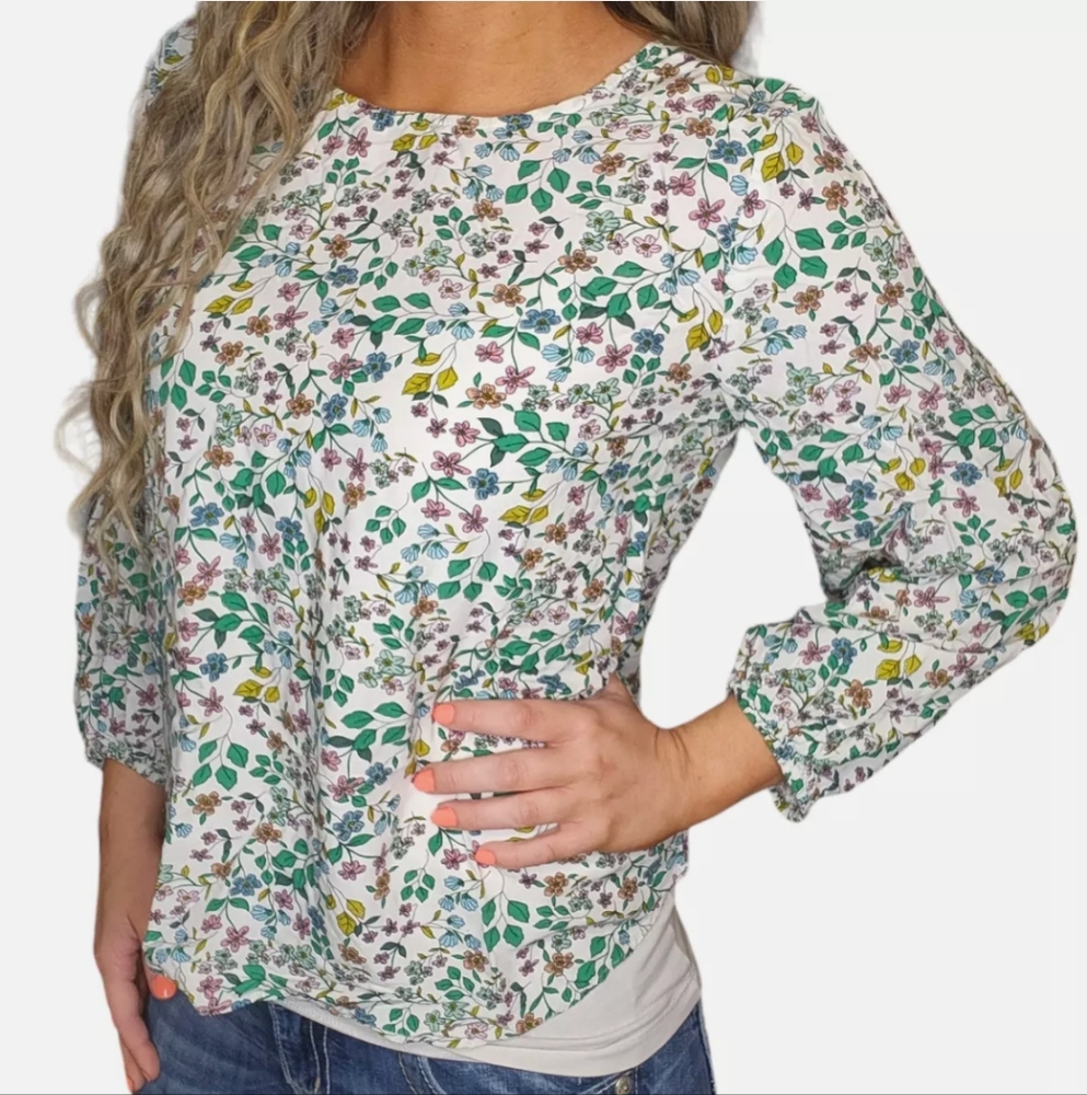 LOFT multicolored blouse with crew neck and 3/4 sleeves